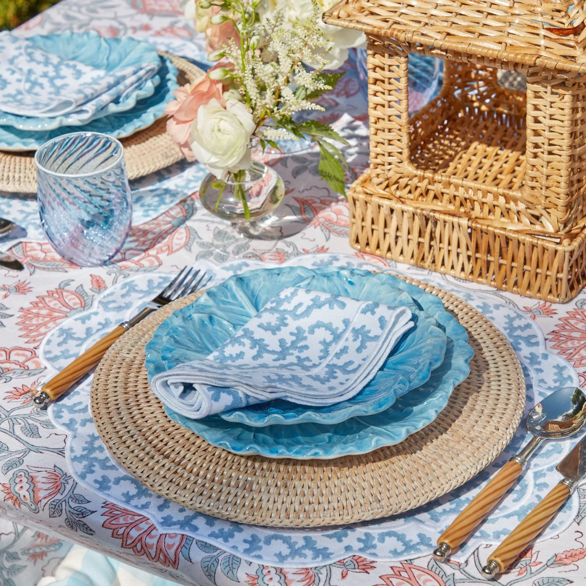 Edie Blue Coral Placemats & Napkins (Set Of 4)|Mrs. Alice Online