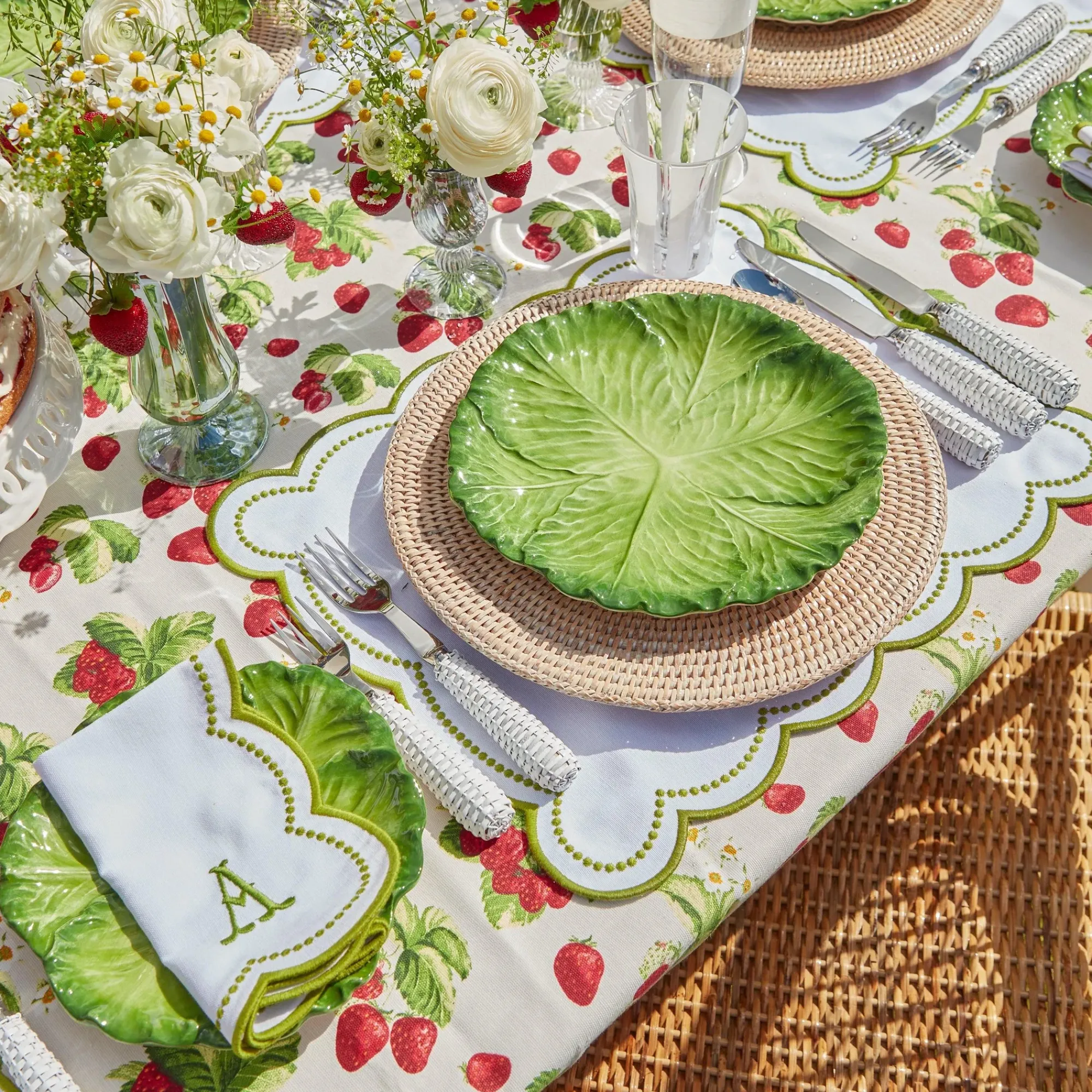 Elsa White & Green Napkins (Set Of 4)|Mrs. Alice Best