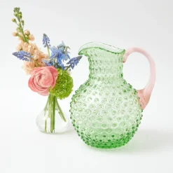 Emerald Hobnail Jug With Rose Handle & Glasses (Set Of 6)|Mrs. Alice Clearance