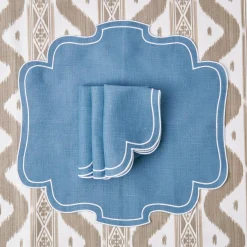 Eve Blue Linen Napkins (Set Of 4)|Mrs. Alice Best