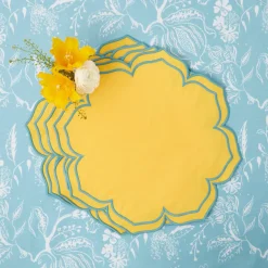Fleur Yellow Placemats & Napkins (Set Of 4)|Mrs. Alice New