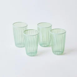 Green & White Rim Water Glasses (Set Of 4)|Mrs. Alice Outlet