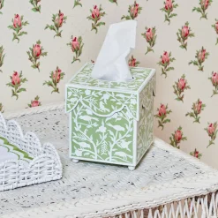 Green Floral Tole Tissue Box|Mrs. Alice New