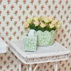 Green Floral Tole Tissue Box|Mrs. Alice New