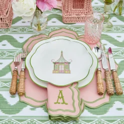 Green Ikat & Pink Fleur Linen Set|Mrs. Alice Hot