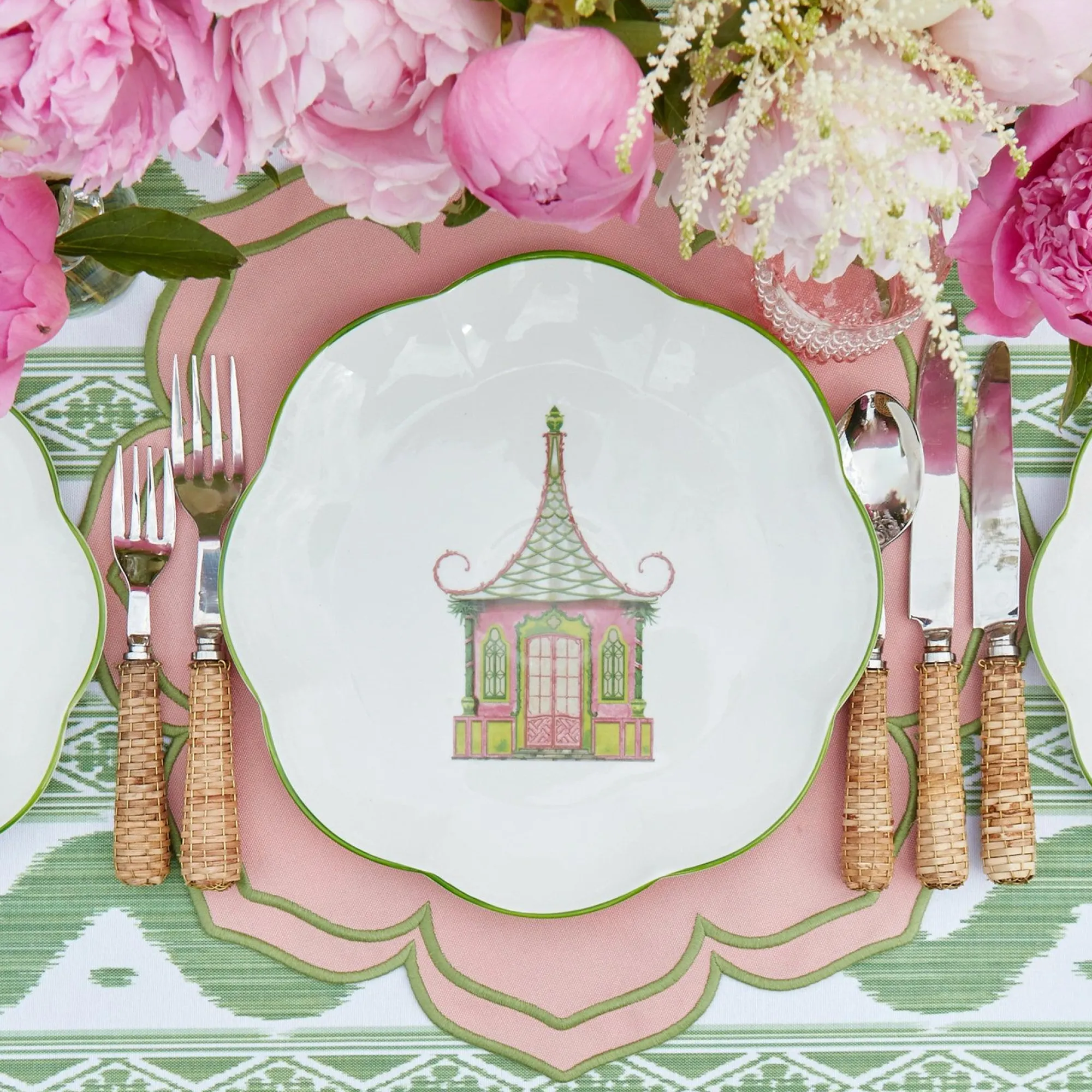 Green Ikat & Pink Fleur Linen Set|Mrs. Alice Hot