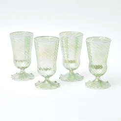 Green White Rim Frilled Glasses (Set Of 4)|Mrs. Alice Best