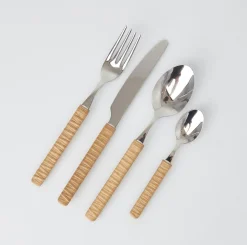 Light Brown Rattan Effect Cutlery (4Pcs)|Mrs. Alice Outlet