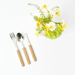 Light Brown Rattan Effect Childrens Cutlery (3 Piece)|Mrs. Alice Outlet