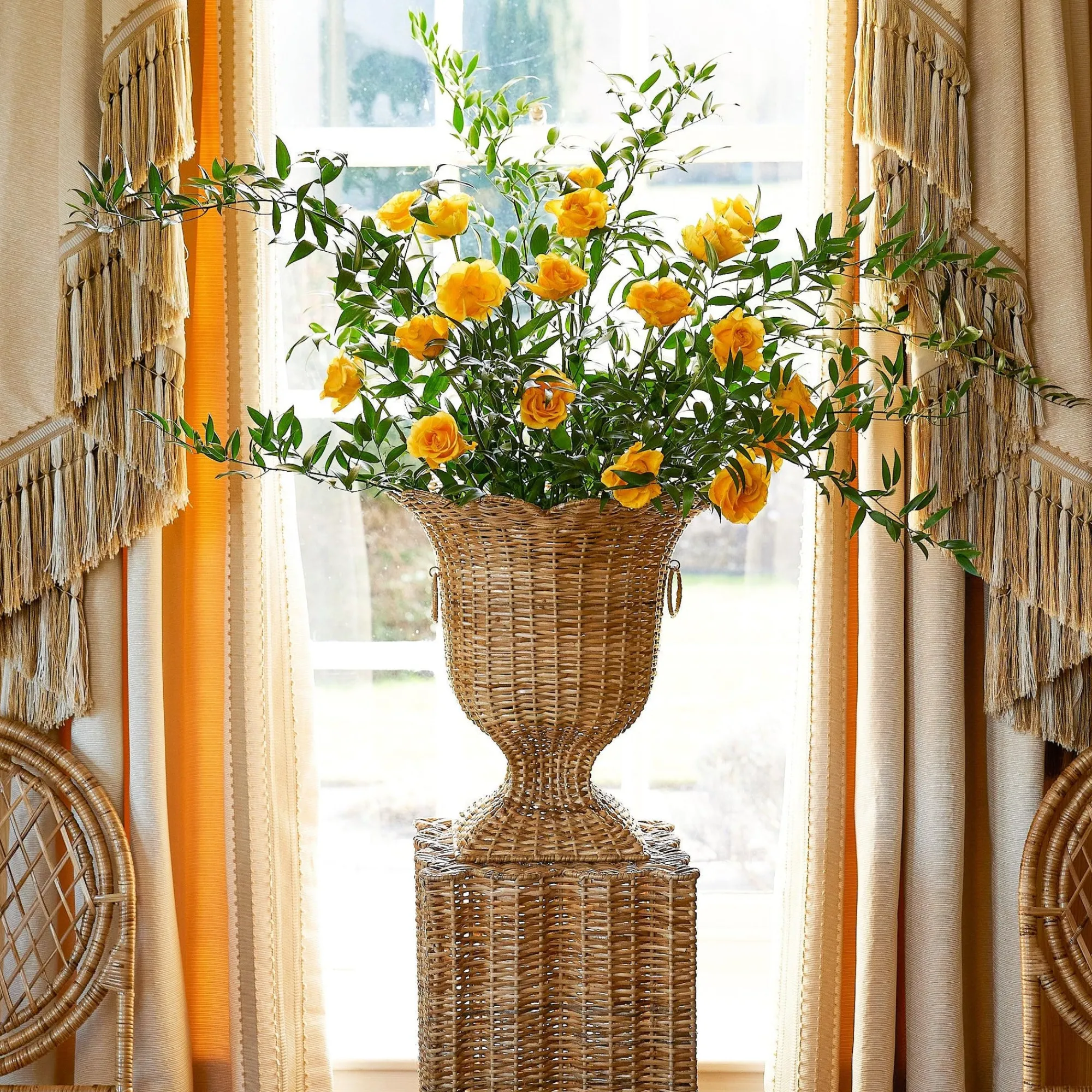 Liliana Scalloped Rattan Urn|Mrs. Alice Best