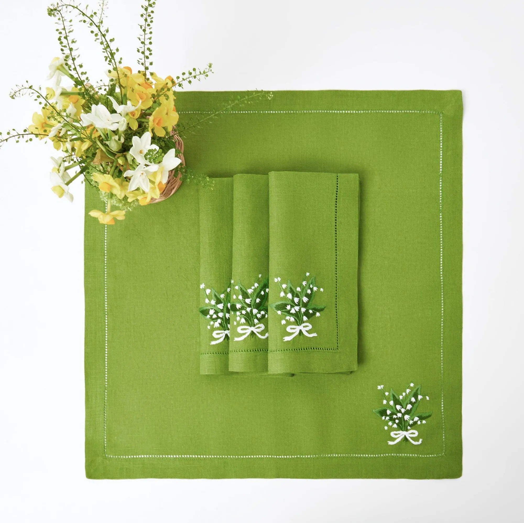 Lily Of The Valley Green Linen Napkins (Set Of 4)|Mrs. Alice Discount