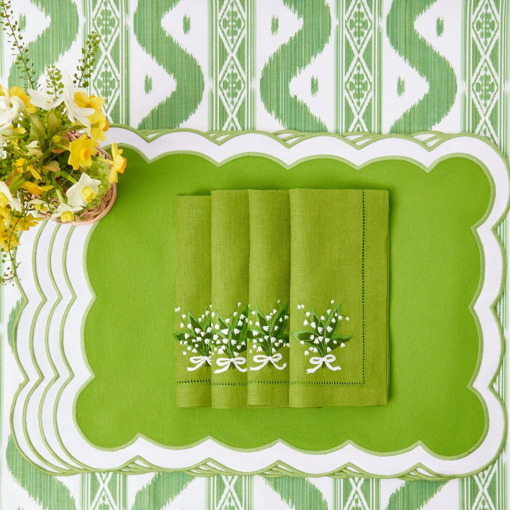 Lily Of The Valley Green Linen Napkins (Set Of 4)|Mrs. Alice Discount