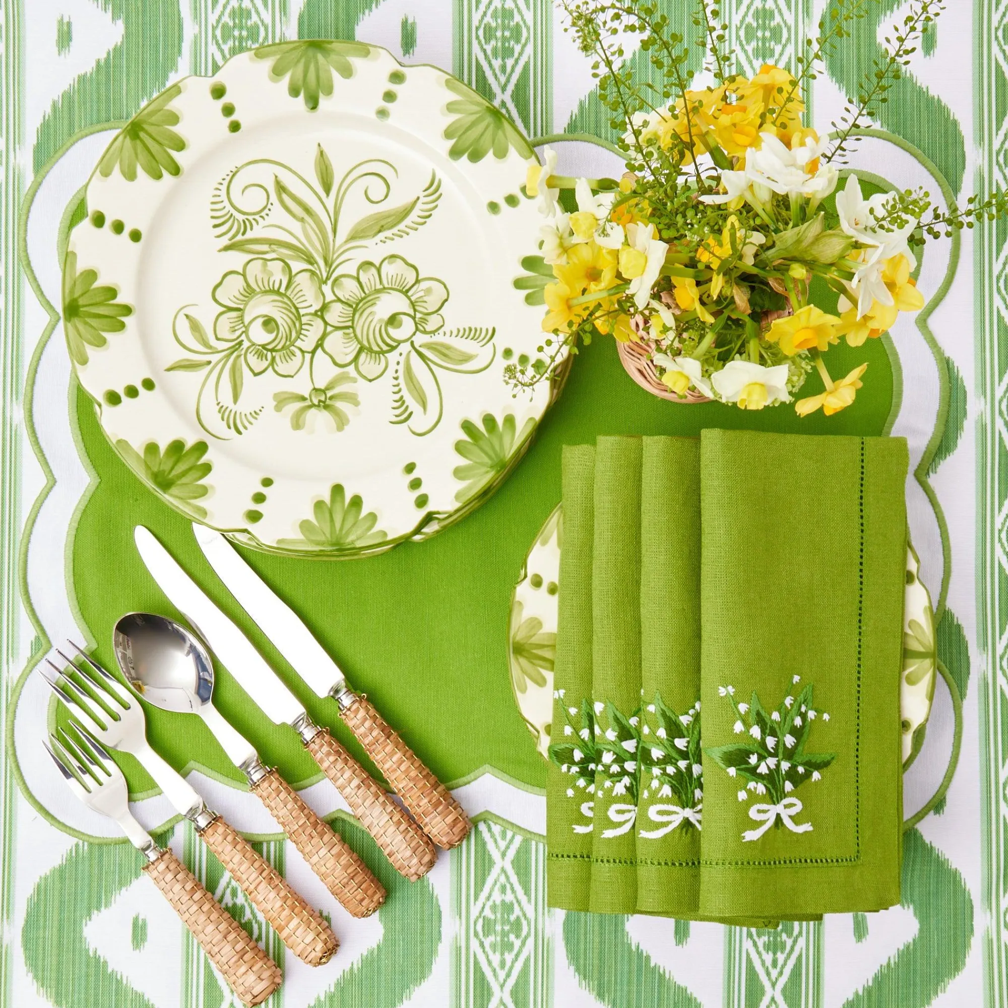 Lily Of The Valley Green Linen Napkins (Set Of 4)|Mrs. Alice Discount