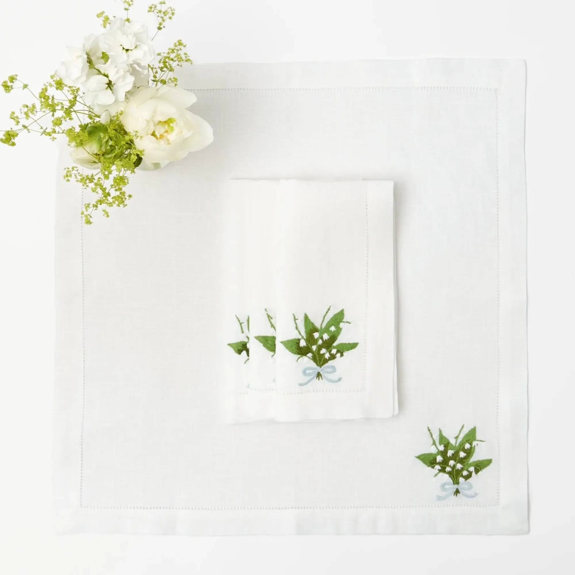 Lily Of The Valley White Linen Napkins (Set Of 4)|Mrs. Alice Online