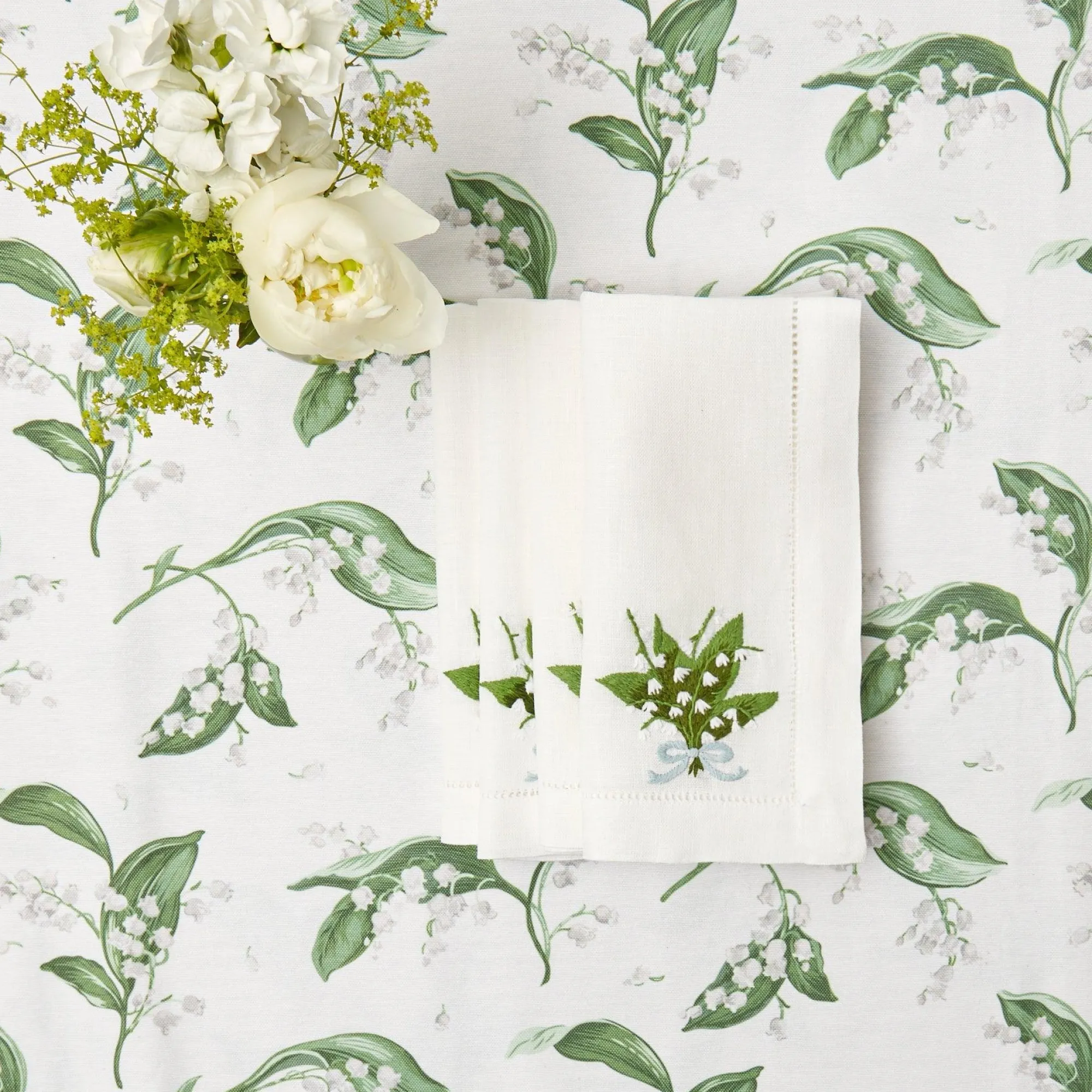 Lily Of The Valley White Linen Napkins (Set Of 4)|Mrs. Alice Online