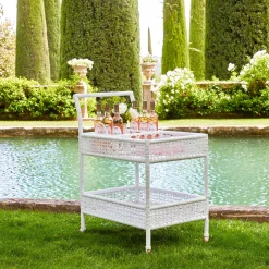 Lorenzo White Rattan Bar Cart|Mrs. Alice