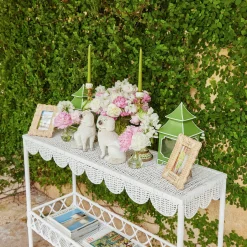 Madeleine White Rattan Scalloped Console Table|Mrs. Alice Best