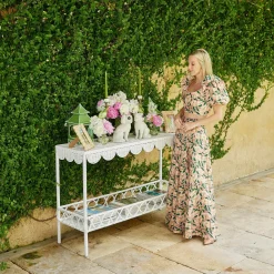 Madeleine White Rattan Scalloped Console Table|Mrs. Alice Best