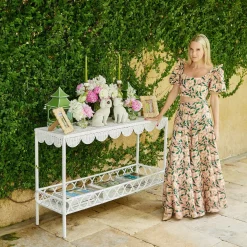 Madeleine White Rattan Scalloped Console Table|Mrs. Alice Best
