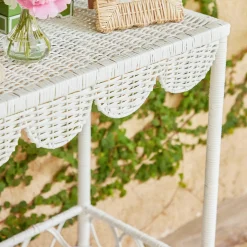 Madeleine White Rattan Scalloped Console Table|Mrs. Alice Best
