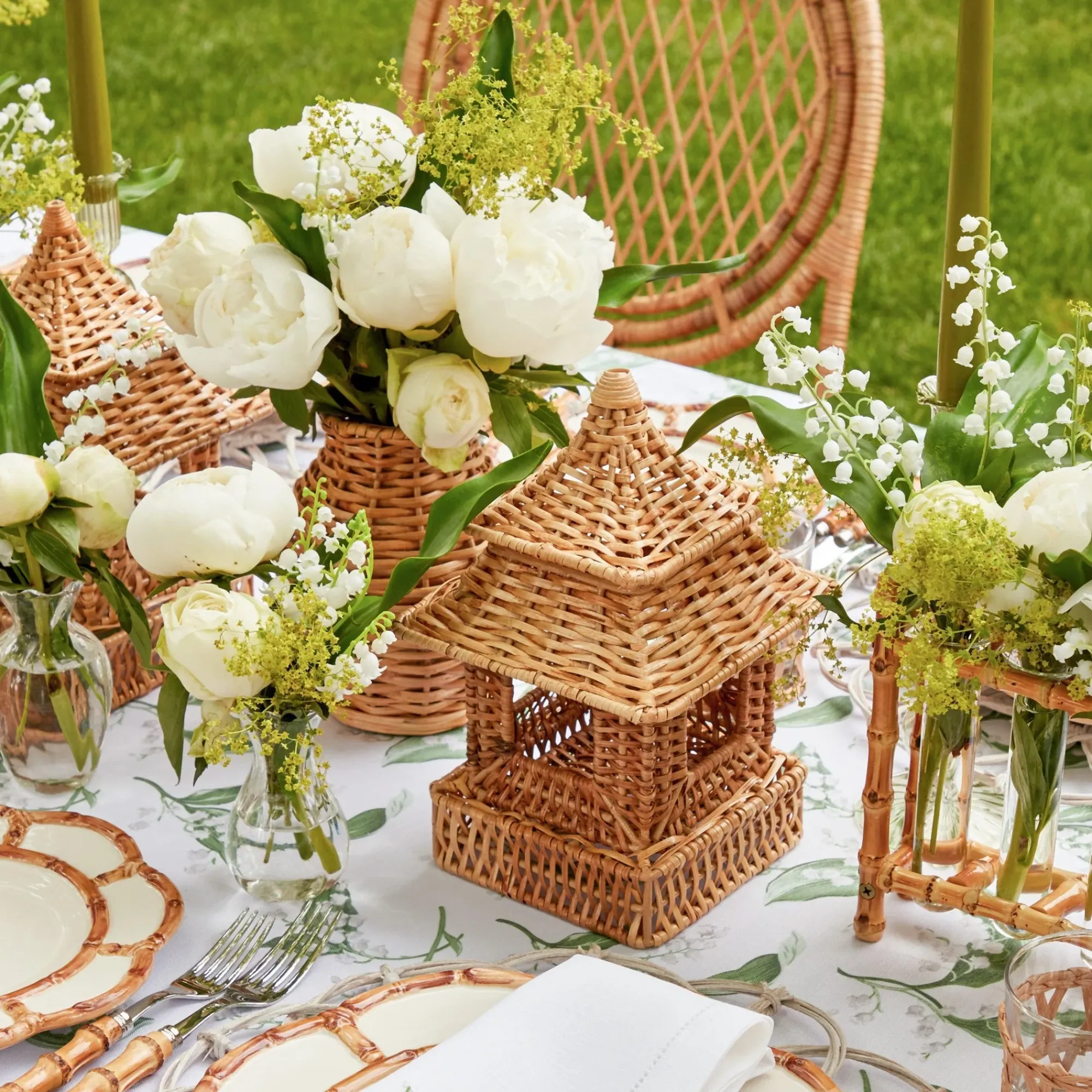 Mini Natural Rattan Pagoda Lanterns (Pair)|Mrs. Alice Best