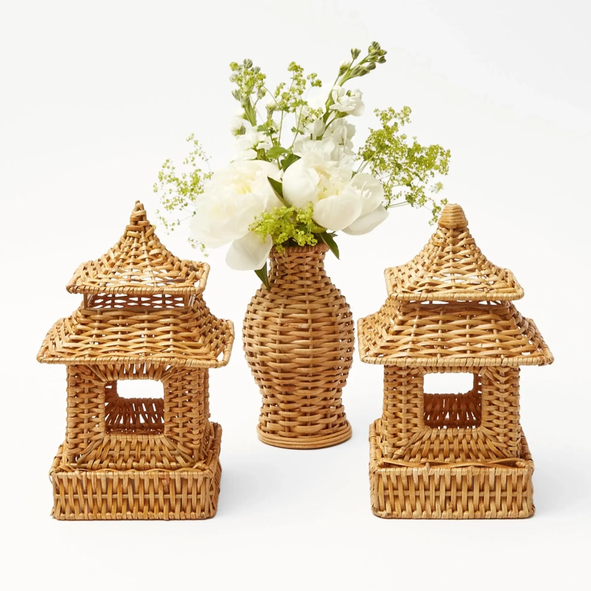 Mini Natural Rattan Pagoda Lanterns (Pair)|Mrs. Alice Best