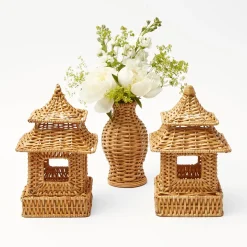 Mini Natural Rattan Pagoda Lanterns (Pair)|Mrs. Alice Sale