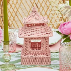 Mini Pink Rattan Pagoda Lanterns (Pair)|Mrs. Alice Outlet