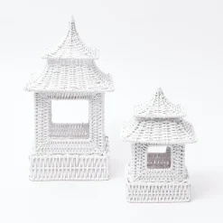Mini White Rattan Pagoda Lanterns (Pair)|Mrs. Alice Clearance