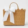 Rattan Tote Bag (White Bow)|Mrs. Alice Outlet