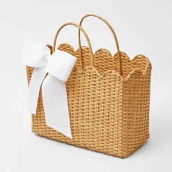 Rattan Tote Bag (White Bow)|Mrs. Alice Outlet