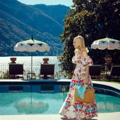 Rattan Tote Bag (Blue Bow)|Mrs. Alice