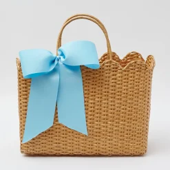 Rattan Tote Bag (Blue Bow)|Mrs. Alice Sale