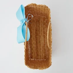 Rattan Tote Bag (Blue Bow)|Mrs. Alice Sale
