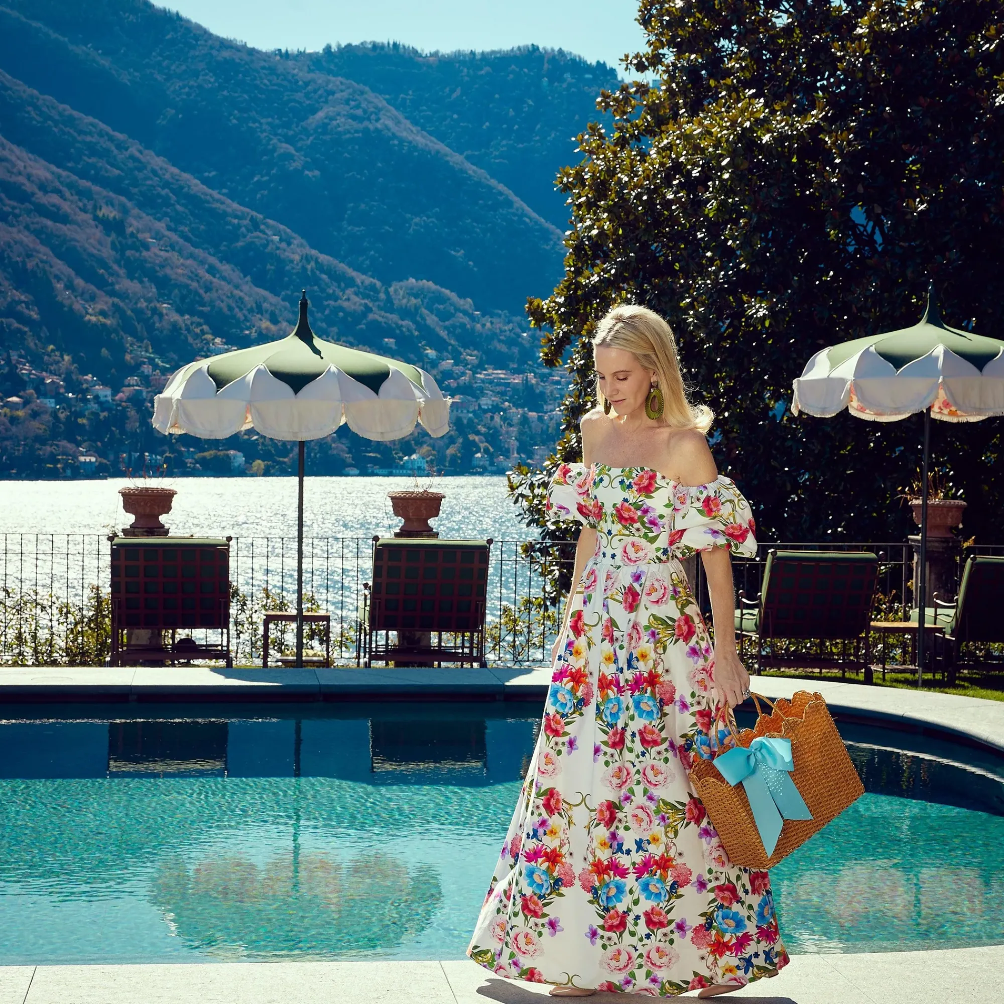 Rattan Tote Bag (Blue Bow)|Mrs. Alice Sale