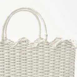 White Rattan Tote Bag (White Bow)|Mrs. Alice Sale