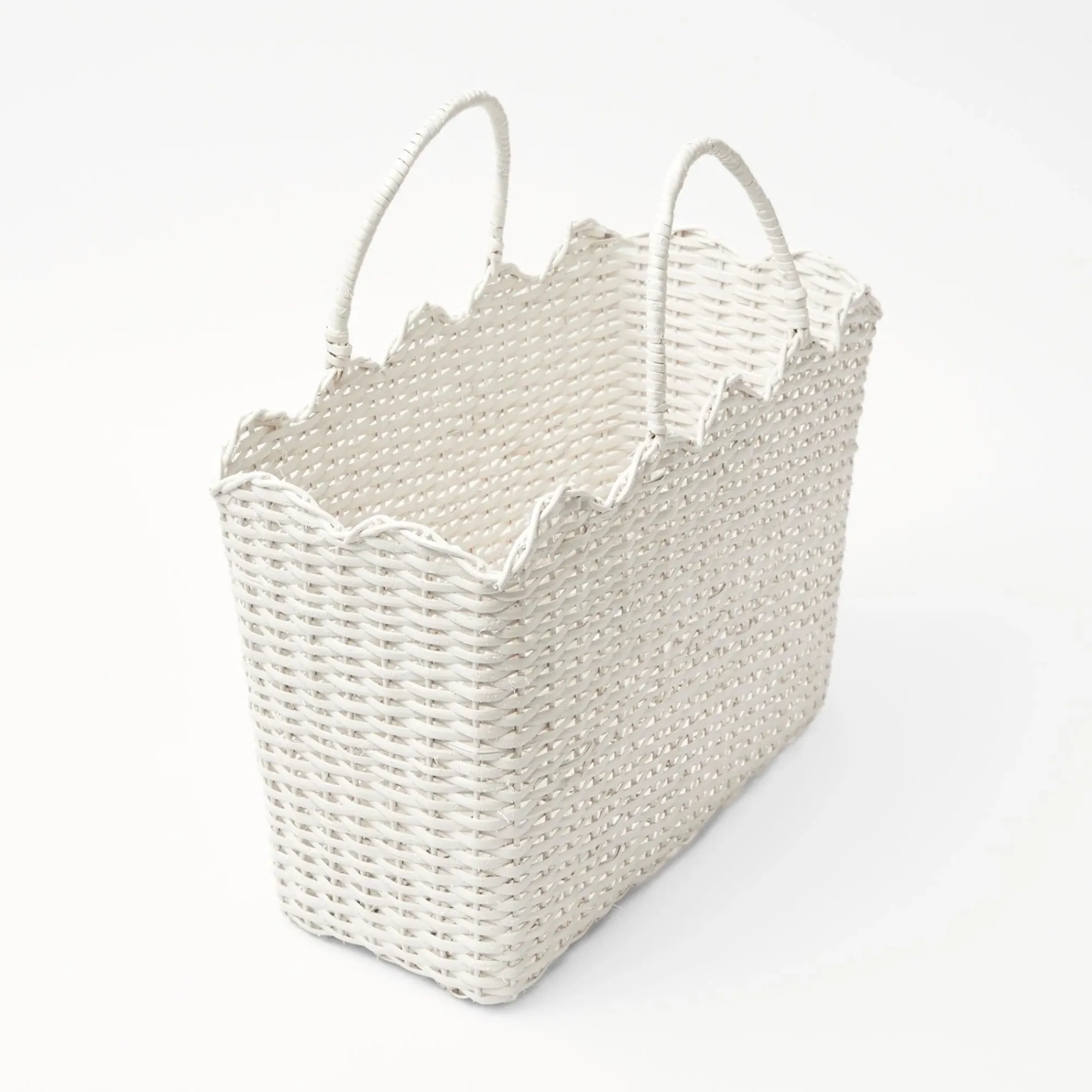 White Rattan Tote Bag (White Bow)|Mrs. Alice Sale