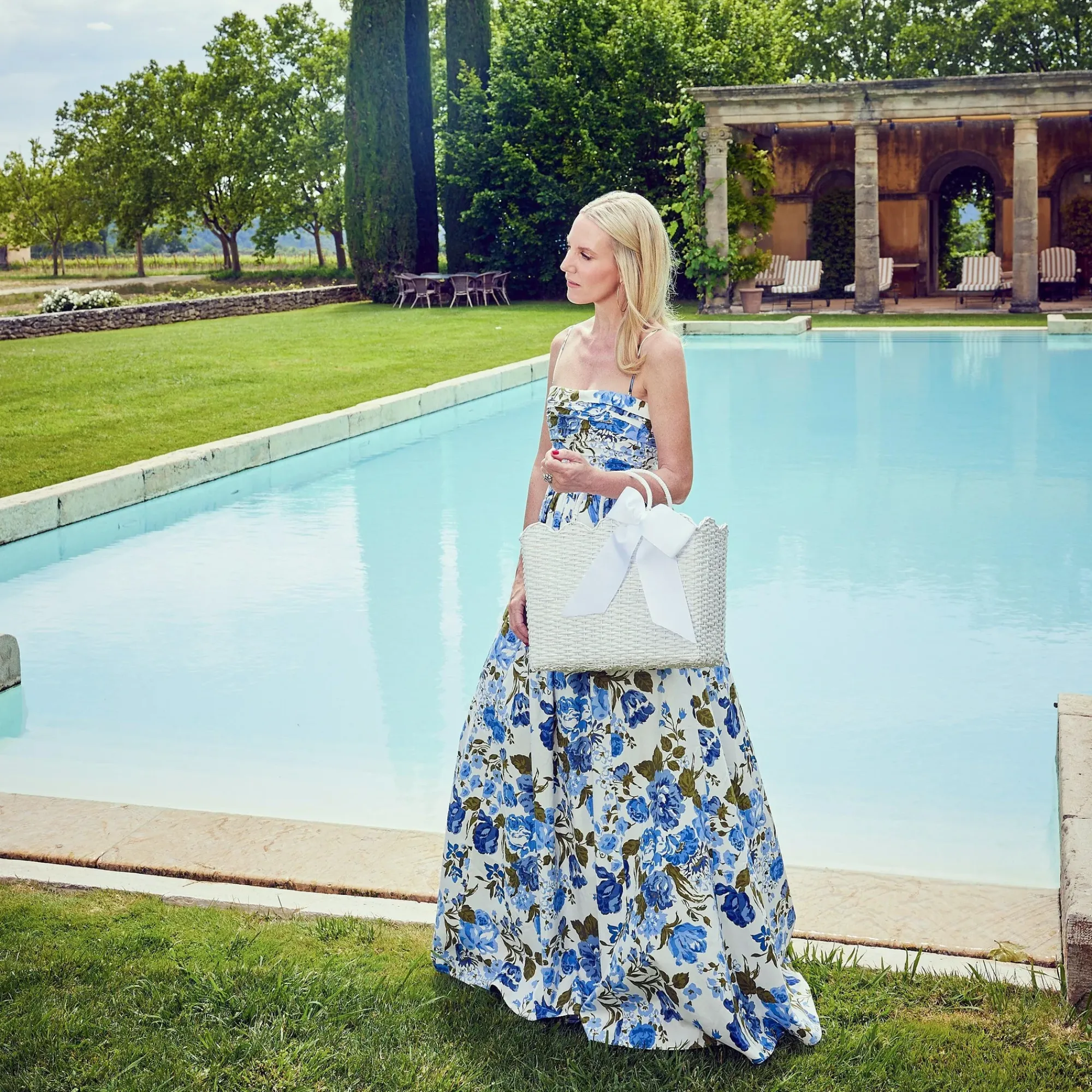 White Rattan Tote Bag (White Bow)|Mrs. Alice Sale