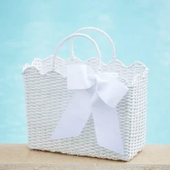 White Rattan Tote Bag (Blue Bow)|Mrs. Alice Sale