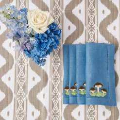 Mushroom Blue Linen Napkins (Set Of 4)|Mrs. Alice Discount