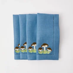 Mushroom Blue Linen Napkins (Set Of 4)|Mrs. Alice Discount
