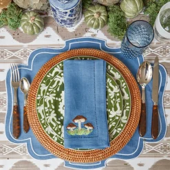 Mushroom Blue Linen Napkins (Set Of 4)|Mrs. Alice Discount