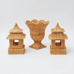 Natural Rattan Pagoda & Urn Vase Set|Mrs. Alice New