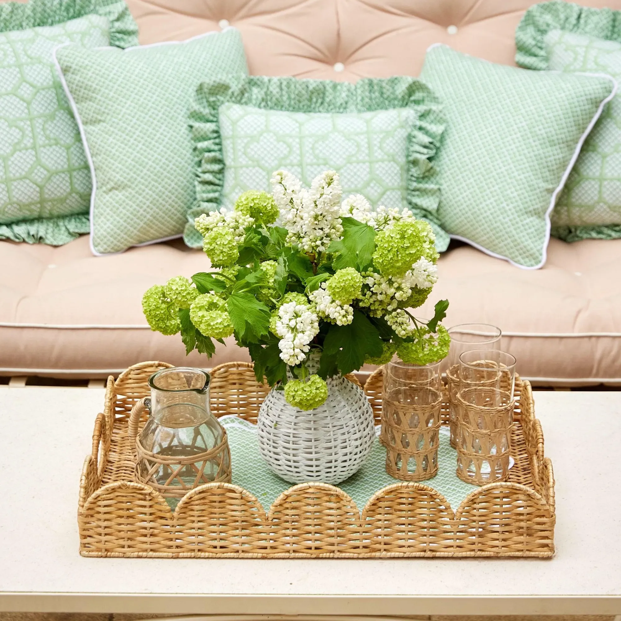 Natural Scalloped Rattan Tray|Mrs. Alice Hot