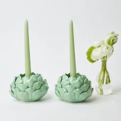 Pale Green Artichoke Candle Holder (Pair)|Mrs. Alice Outlet