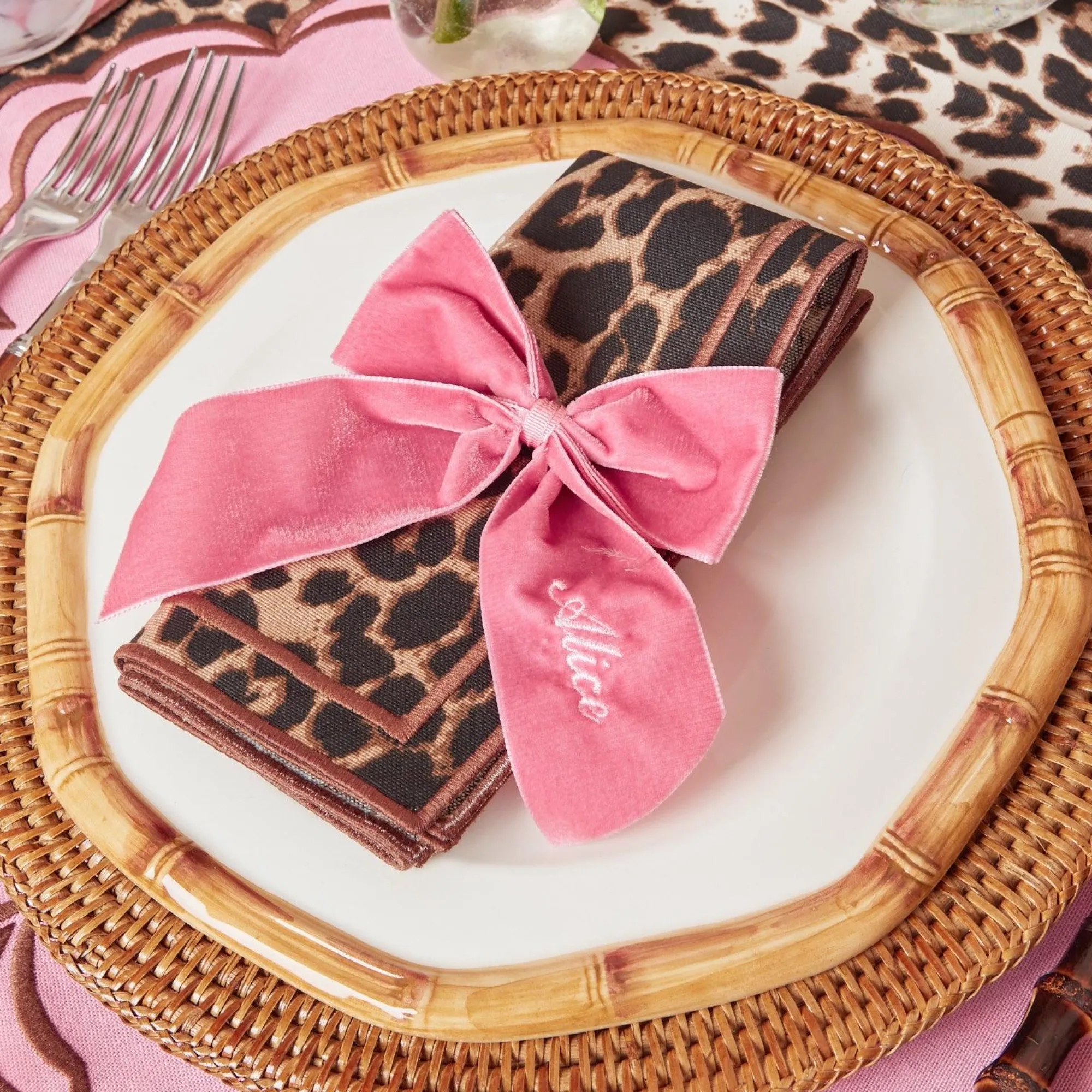 Personalised Dusty Pink Napkin Bow|Mrs. Alice Clearance