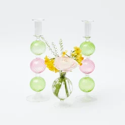 Pink & Green Camille Candle Holder (Pair)|Mrs. Alice Discount