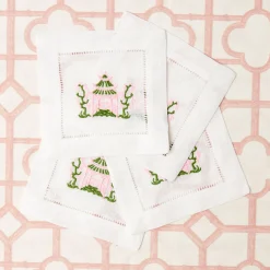 Pink & Green Pagoda Cocktail Napkins (Set Of 4)|Mrs. Alice