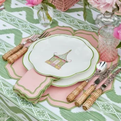Pink & Green Pagoda Dinner & Starter Plates (Set Of 8)|Mrs. Alice Hot