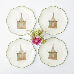 Pink & Green Pagoda Dinner Plate (Set Of 4)|Mrs. Alice Hot